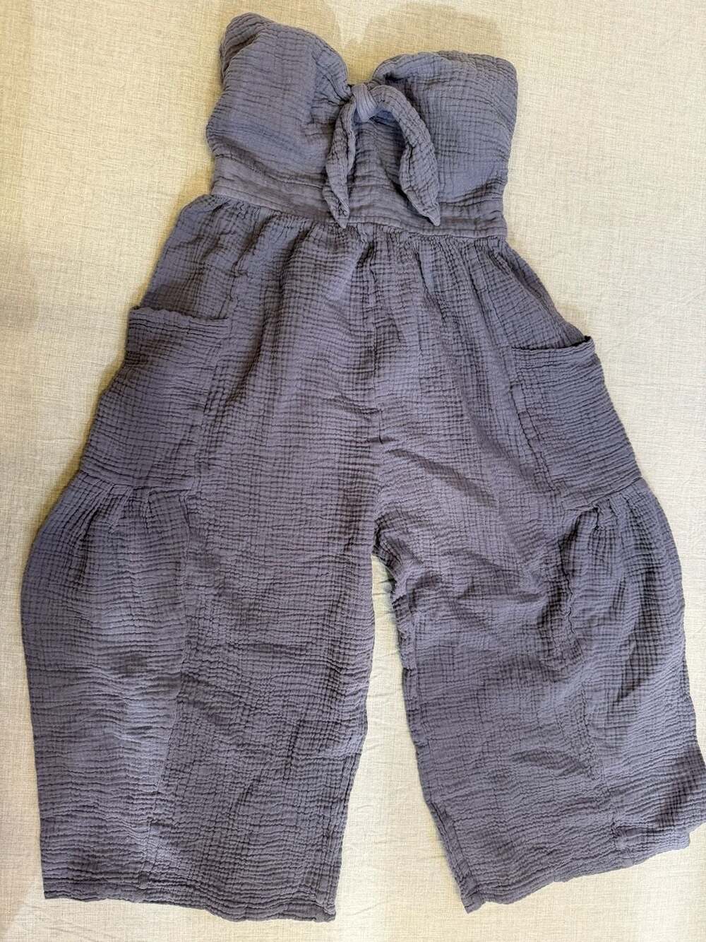 Aakaa Blue Strapless Tie-Front Wide Leg Jumpsuit